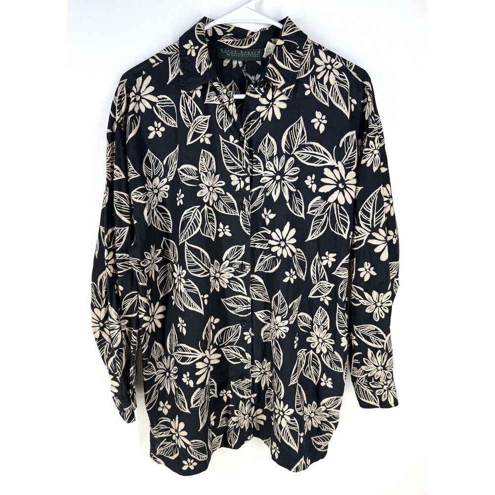 harve benard Women's Blouse Vintage Button Up Collared Medium Linen Floral L/S